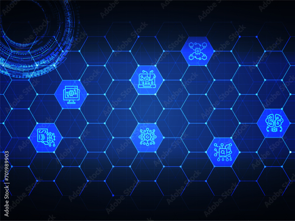 Wall mural abstract ai artificial intelligence blue data future futuristic circuit technology background