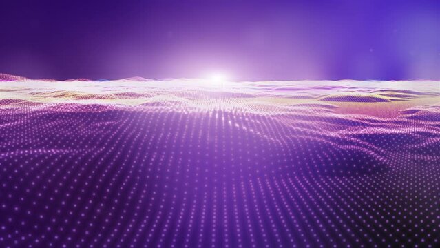 Futuristic flight through a digital line  landscape, 3D rendering.