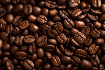 Obraz premium Top view of background with halves of coffee beans.