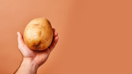 Hand holding potato vegetable isolated on pastel background