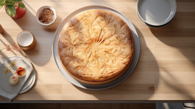 An Overhead View Of A 3D-rendered Apfelkuchen Zum Erntedankfest On A Modern Kitchen Countertop