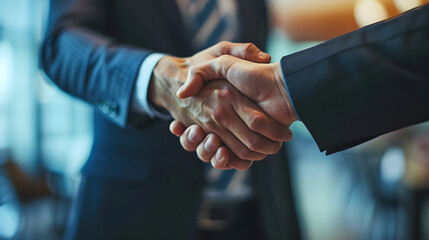 Close up of two bussinesse man Shaking Hand successful business agreement contract dealing with partnership.	