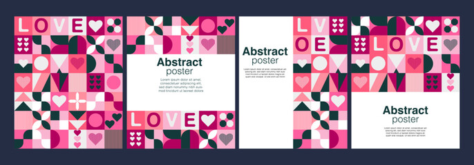 Love Colorful Poster Pack features modern grid flyers, with geometric shapes, geometric graphics and abstract backgrounds in the form of vector sets.