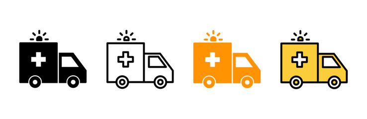 Ambulance icon set vector. ambulance truck sign and symbol. ambulance car