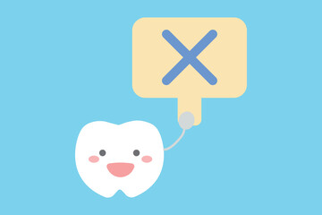 バツ札を持っている歯のキャラクターイラスト