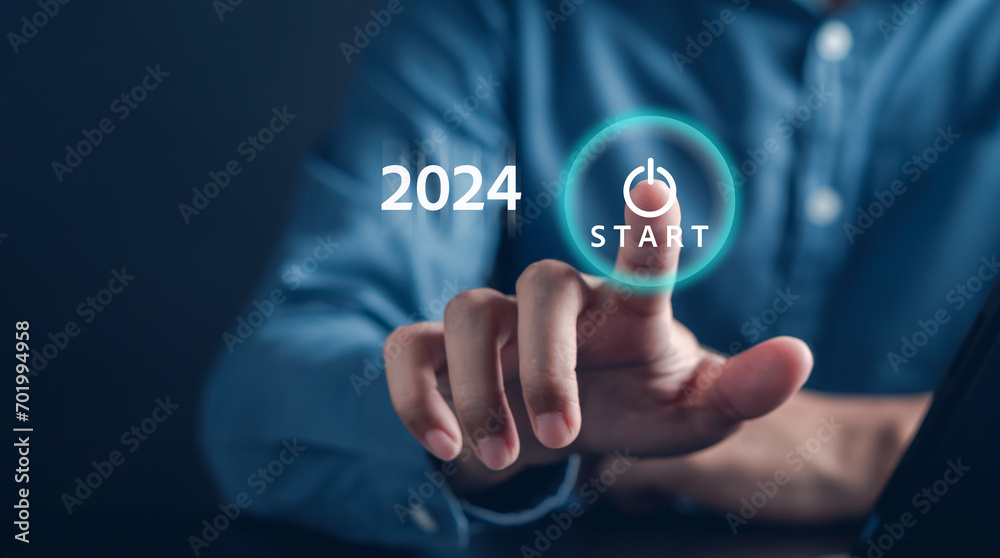 Aufkleber Starting New year with ambition 2024 and countdown merry christmas and happy new year, Planning and challenge strategy in new year 2024 Concept...