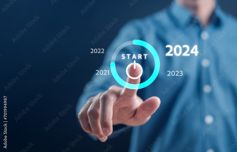 Aufkleber starting new year with ambition 2024 and countdown merry christmas and happy new year, planning and 