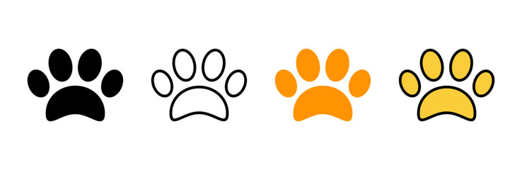 Paw icon set vector. paw print sign and symbol. dog or cat paw - obrazy, fototapety, plakaty