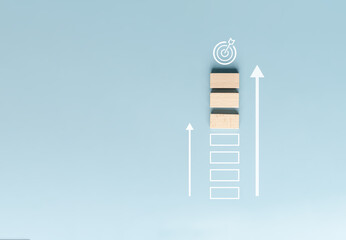 Business growth success achievement concept, hand arranging stack as step stair or ladder for planning development leadership and customer target group concept. - obrazy, fototapety, plakaty