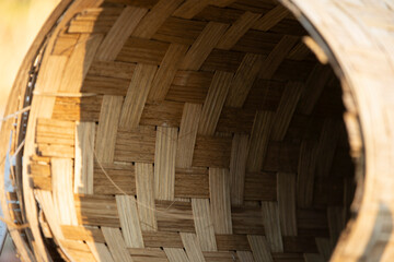 Wicker basket, detail of a wicker basket made of bamboo