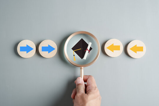 Steps of education leading to success goal. Taking strategic steps towards graduation. Career path and first for business, Graduation achievement goals concept.