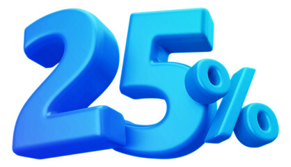 25 percentage discount number blue 3d render