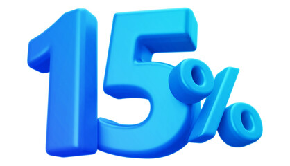 15 percentage discount number blue 3d render