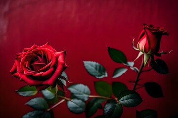 photo of a red rose against a red wall in the style of mary cassatt