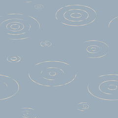 Niebieskie tło - rozchodzące się kręgi na wodzie po kroplach deszczu. Wektorowa ilustracja. Bezszwowy wzór.