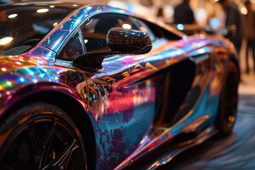 Fotobehang Motorfiets Close-up of a supercar with intricate, custom airbrush artwork