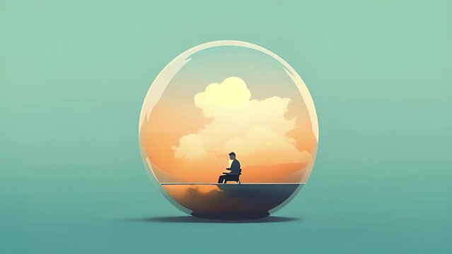 An individual is ped in a glass bubble symbolising the feeling of being isolated and disconnected from others Psychology art concept.