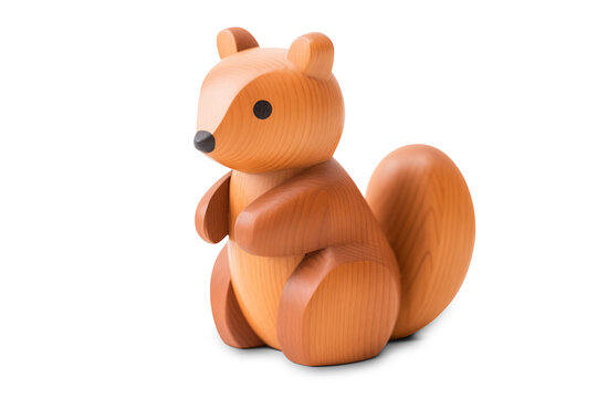 Wooden Carved Toddler toy Squirrel Figurine | Isolated on Transparent & White Background | PNG File with Transparency