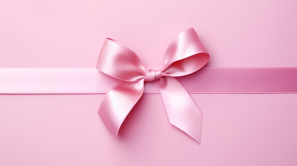 pink satin ribbon on a pastel pink background top view