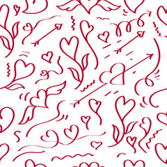 seamless pattern with hand drawn love heart doodles. valentine seamless pattern for backgrounds, wallpaper, wrapping paper, textile prints, scrapbooking, stationary etc. 