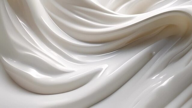 An abstract macro shot of a s dripping off excess sour cream the viscous motion of the liquid slowly ebbing away.