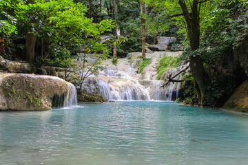 Fototapeta na wymiar Erawan Waterfall level 7, Kanchanaburi Province, Thailand