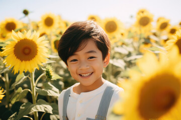 person in the middle of sunflowers landscape