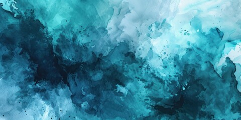 Abstract watercolor paint background by teal color blue and green with liquid fluid texture for background, banner. - obrazy, fototapety, plakaty