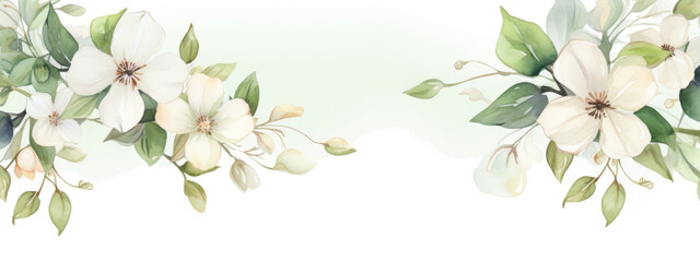 Watercolor spring blossom frame on white background - obrazy, fototapety, plakaty