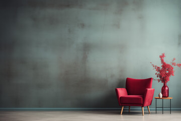 red chair in a room with a white wall