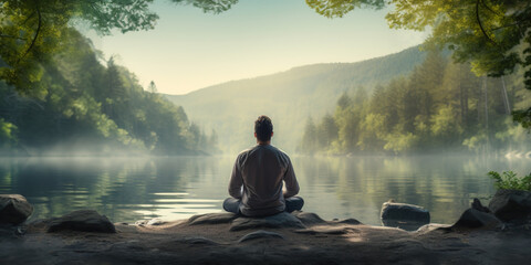 Lifestyle image of a man in a calm setting. Calm moment, mindfulness