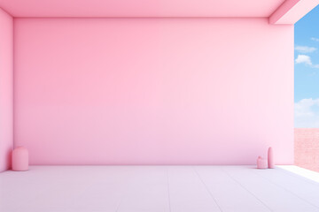 empty room with pink wall - obrazy, fototapety, plakaty