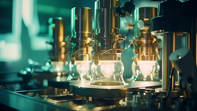 Closeup of machinery and equipment used in the extraction and purification of tritium, showing the intricate process involved in its production.