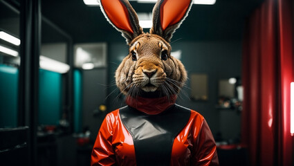 Fototapeta na wymiar rabbit in a latex suit