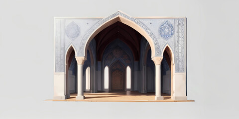 Fototapeta premium 3D illustration of mosque ramadan kareem with copy space ai generated