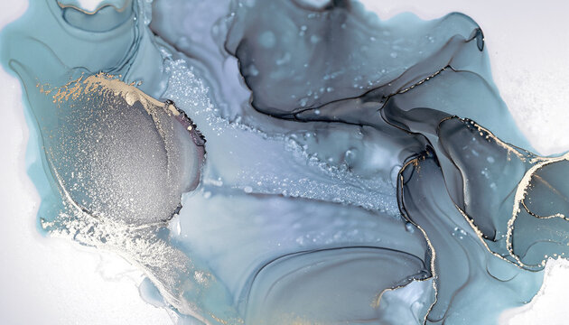Abstract fluid silver painting background alcohol ink technique for invitations, card, backgrounds. Imitation of frost and winter.