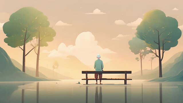 A visual representation of a persons journey through life, with a focus on embracing the aging process and finding inner peace and contentment through Psychology art concept