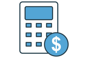financial calculations icon. calculator with dollar. icon related to finance. flat line icon style. element illustration