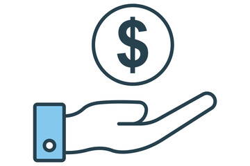 hand holding money icon. icon related to financial transactions. flat line icon style. business element illustration