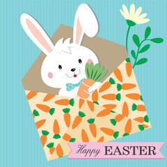 easter card with bunny and carrot in the envelope