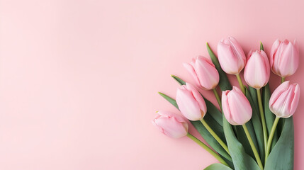 pink background with beautiful composition spring flowers bouquet of pink flowers