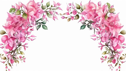 Fototapeta na wymiar bougainvillea flower arch decorative elements hand drawn watercolor illustration on white background