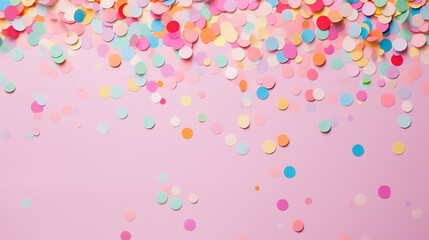 colorful paper confetti on pink background. celebration