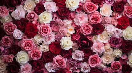 backdrop of red and pink rose flowers wall background
