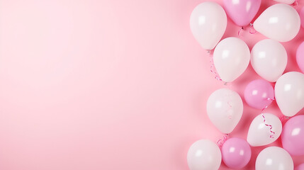 Fototapeta na wymiar pastel pink background frame with white and pink balloons