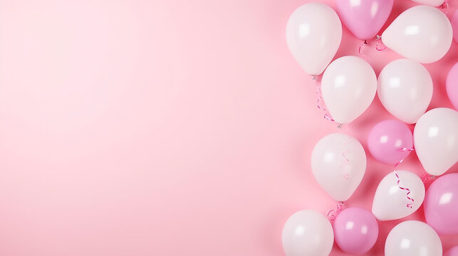 pastel pink background frame with white and pink balloons