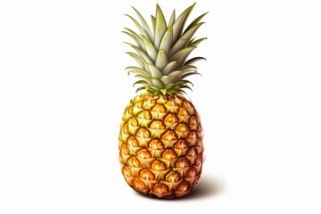 A highly detailed digital painting illustrates a pineapple on a white background.