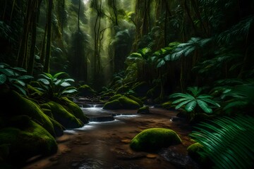 An untouched rainforest wilderness teems with life and serene beauty.