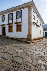 Streets of cobblestone and old historical houses in colonial style on Tiradentes, Minas Gerais, Brazil