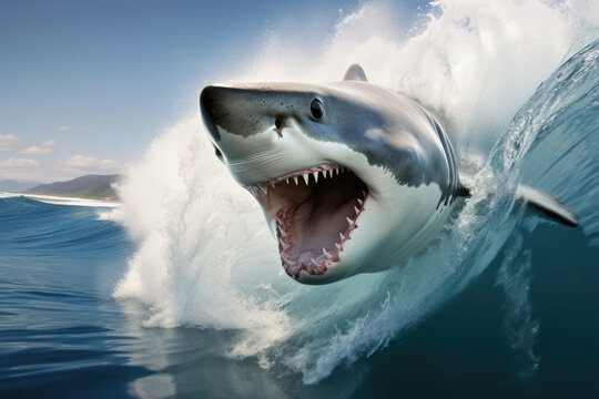 White shark ocean sea animal water predator fish blue dangerous